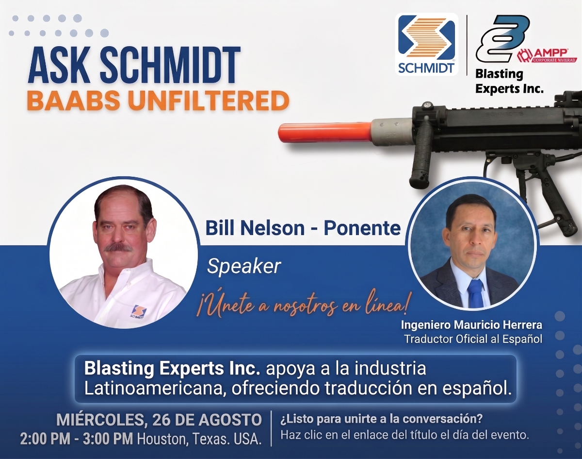 Webinar com Tradução para o Espanhol: Inovação em Jateamento Abrasivo com o Sistema BAABS da Schmidt | Blasting Experts